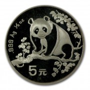 Čínská mincovna Panda Stříbrná mince 5 Yuan China 1/2 Oz 1993