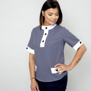 Női rövid ujjú póló, finom kék mintázattal 10830