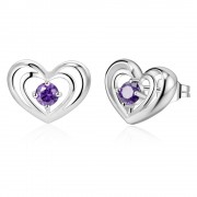 Cercei placati argint inimioara cu piatra mov