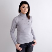 Női garbó pulóver a szürke val vel dekoráció 10519