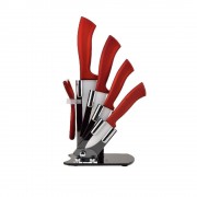 Комплект висококачествени керамични ножове 4бр. + белачка ZEPHYR ZP 1633 L6AS , Акрилна стойка, Червен