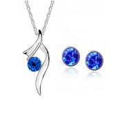 Set Medalion, cercei si lantisor placat argint albastru