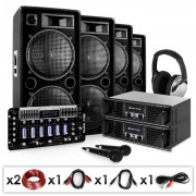 DJ PA Conjunto "Bass First Pro" 2x Amplificadores 4x Altifalantes Mixer 4000W